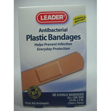Leader Antibacterial Plastic Bandages, 3/4" x 3", 60 Count