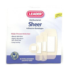 Leader Antibacterial Sheer Bandages, Assorted Sizes, 80 Count