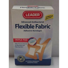 Leader Advanced Antibacterial Flexible Fabric Adhesive Bandages, Assorted Sizes, 20 Count