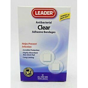 Leader Clear Antibacterial Bandages, 50 Count