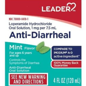 Leader Anti-Diarrheal, Loperamide Hydrochloride, Mint Liquid - 4 oz
