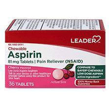 Leader 81mg Aspirin Chewable Tablets, Cherry Flavored, 36 Count