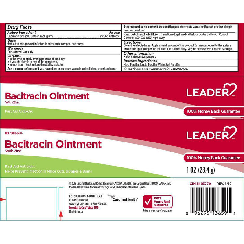 Leader Bacitracin Ointment with Zinc, 1 Oz