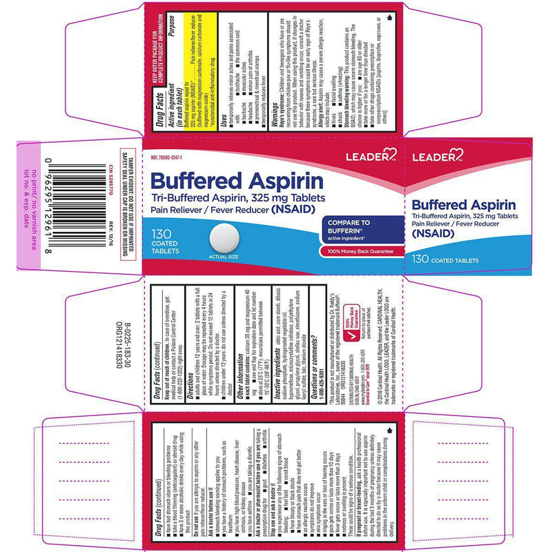 Leader Buffered Aspirin 325mg Tablets, 130 Count