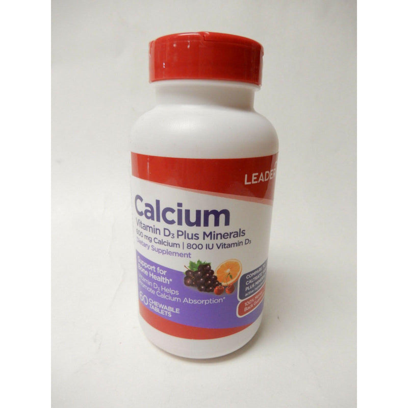 Leader Calcium 600 mg Vitamin D3 Plus Minerals, 60 chewable tablets*