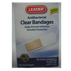 Leader Clear Antibacterial Bandages, 30 Count