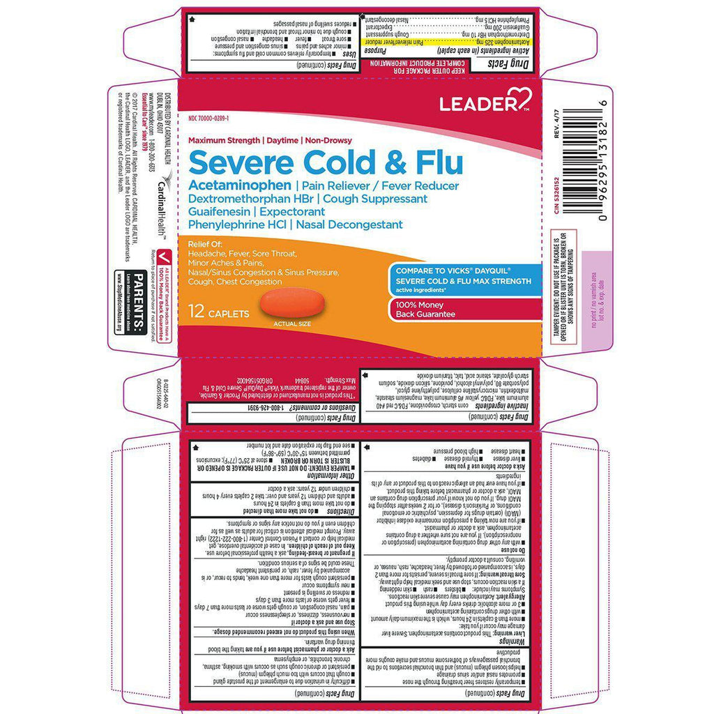 Leader Severe Cold & Flu| Maximum Strength| Non-Drowsy| Daytime, 12 Caplets in one Box