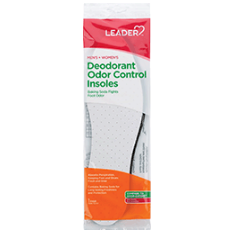 Leader Deodorant Odor Control Insoles, Men and Women, One Pair