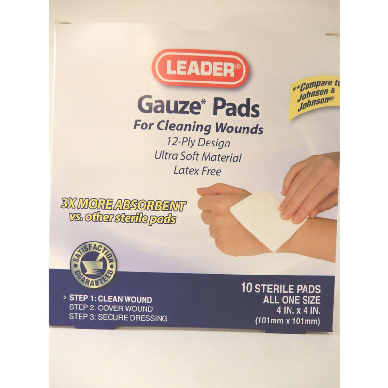 Leader Sterile Pads, 4" x 4", 10 Count