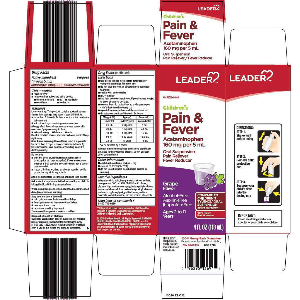 Leader Children's Acetaminophen, Pain Reliever and Fever Reducer, Grape Flavored, 4 Fl. Oz.