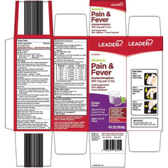 Leader Children's Acetaminophen, Pain Reliever and Fever Reducer, Grape Flavored, 4 Fl. Oz.