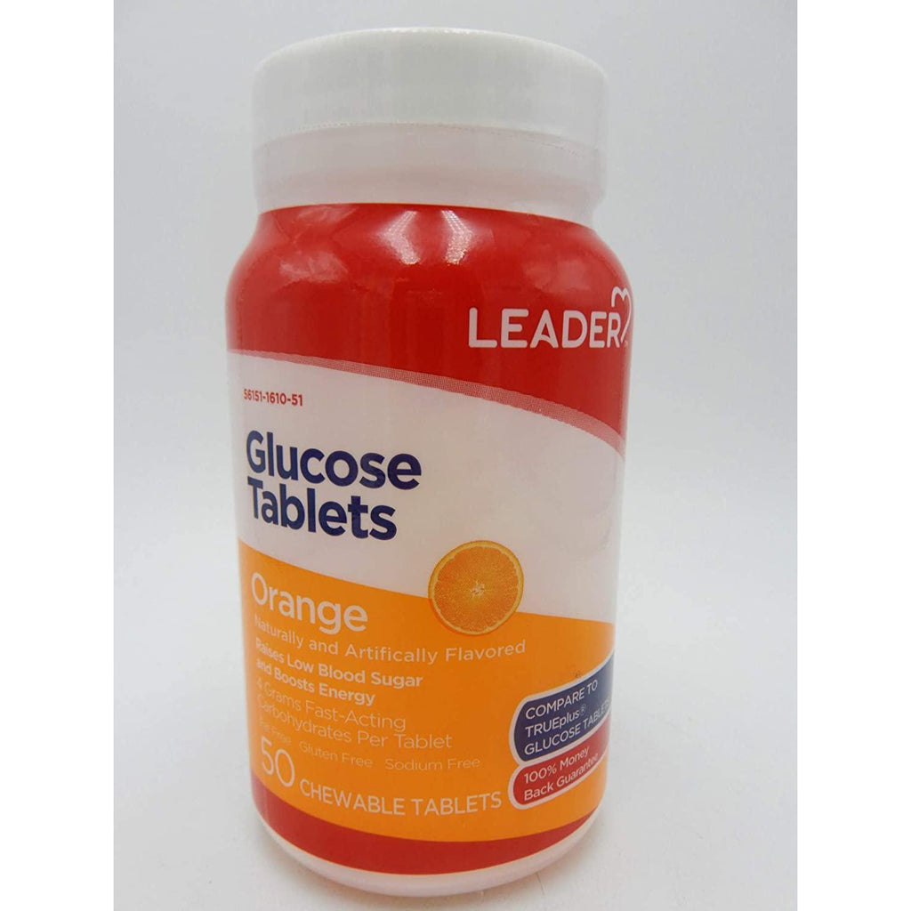 Leader Chewable Glucose 4mg Tabs, Orange, 50 count