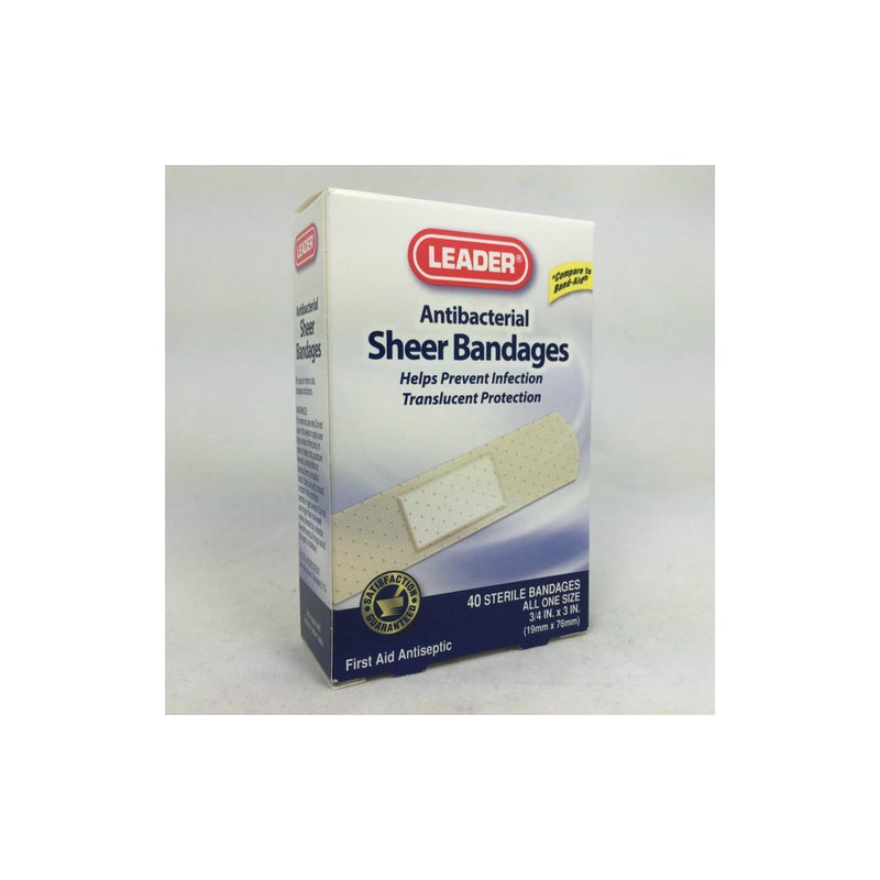 Leader Antibacterial Sheer Bandages, 3/4" x 3", 40 Count*