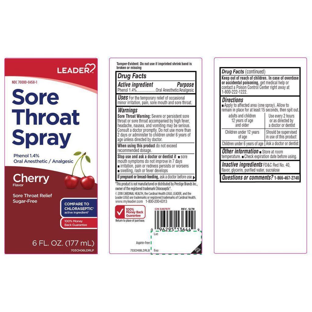 Leader Sore Throat Spray Cherry Flavor, 6 fl oz.