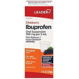 Leader Children's Oral Suspension, 100mg Ibuprofen, Grape Flavored, 4 fl. oz