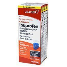 Leader Children's Oral Suspension, 100mg Ibuprofen, Raspberry Flavored, 4 fl. oz
