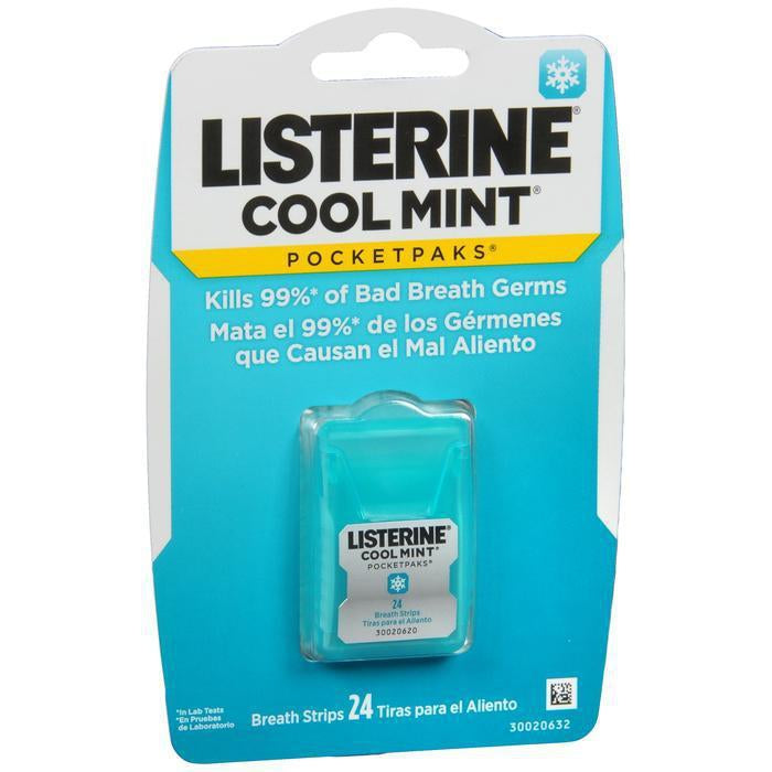 Listerine Cool Mint Pocketpaks Breath Strips Kills Bad Breath Germs, 24-Strip Pack, Pack of 1
