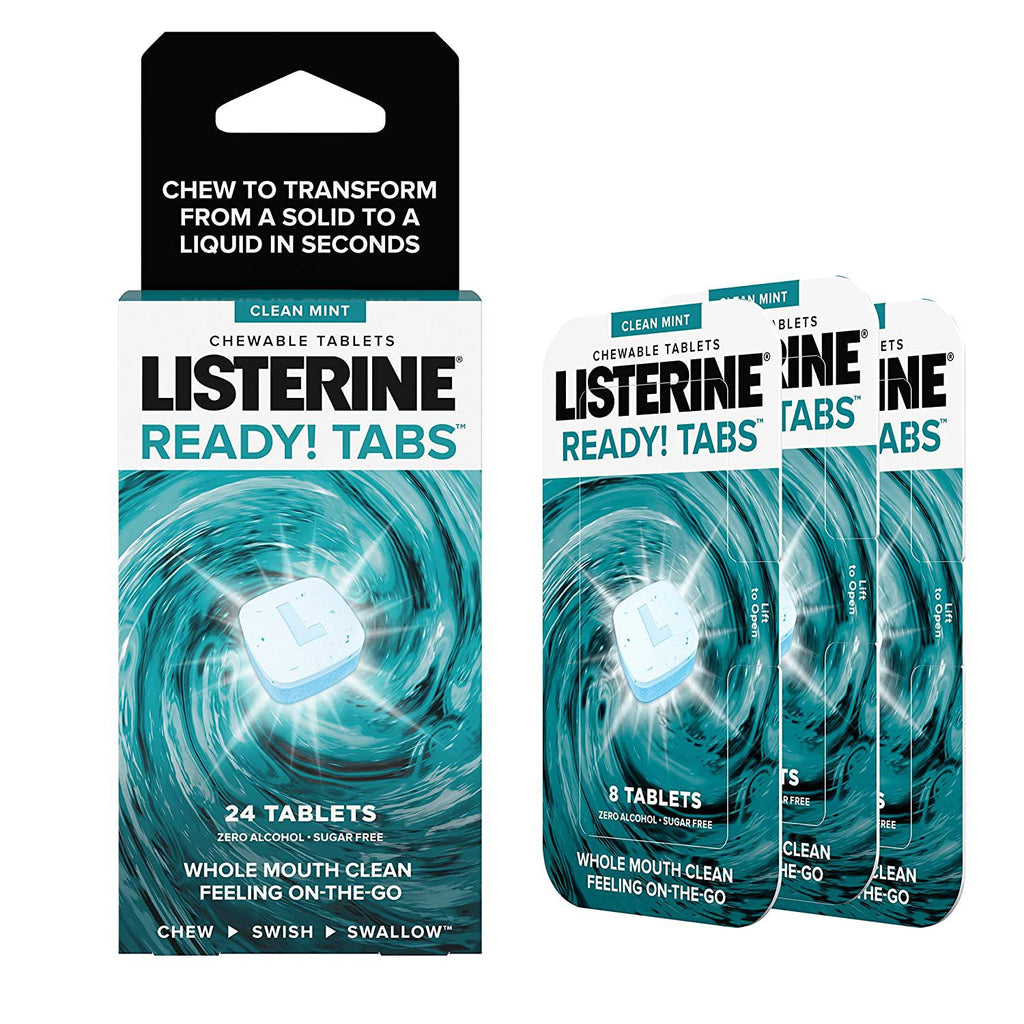 Listerine Ready! Tabs Chewable Tablets with Clean Mint Flavor, Revolutionary 4-Hour Fresh Breath Tablets, Sugar-Free & Alcohol-Free, 24 ct