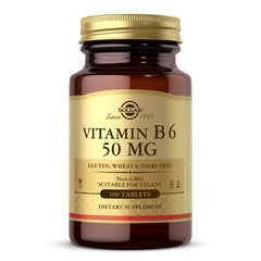 Solgar Vitamin B6 50 mg, 100 Tablets - Supports Energy Metabolism, Heart Health & Healthy Nervous System - Non-GMO, Vegan, Gluten Free, Dairy Free, Kosher, Halal - 100 Servings