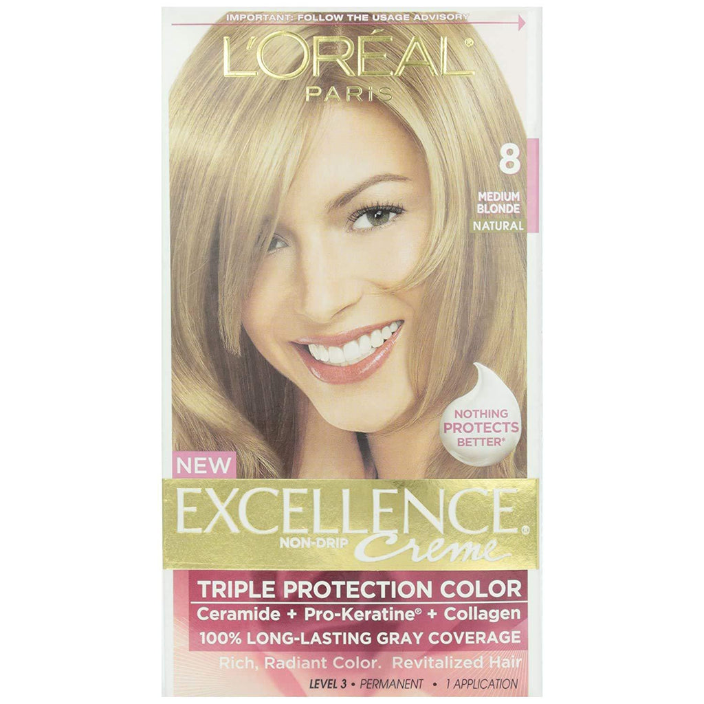 L'Oreal Excellence Creme, Blonde 8 Medium, 1 COUNT