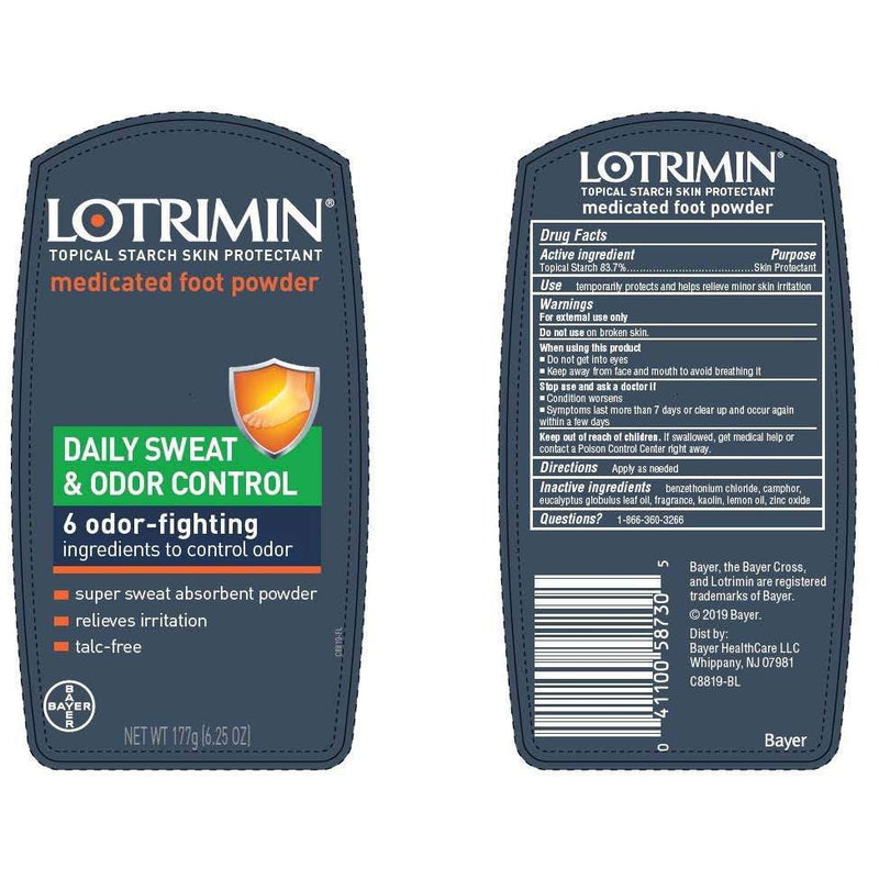 Lotrimin Daily Sweat & Odor Control Medicated Foot Powder, Topical Starch Skin Protectant, 6.25 Ounce