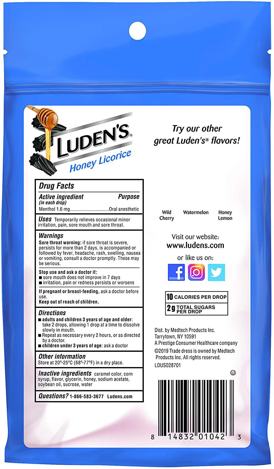 Luden's Throat Drops, Honey Licorice, 30 Drops* Silver Rod Pharmacy