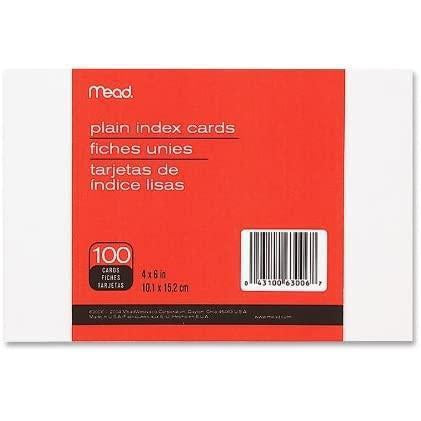 Mead Index Cards, Note Cards, Plain, 100 Cards, 4" x 6", White, 1 Count