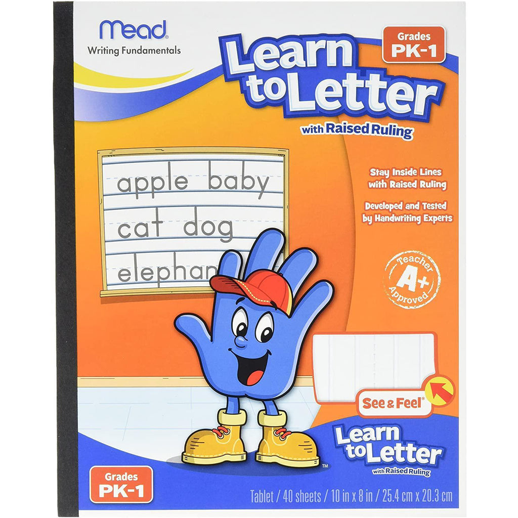 Mead Learn to Letter with Raised Ruling Writing Tablet, 8" x 10", White, 40 Sheets