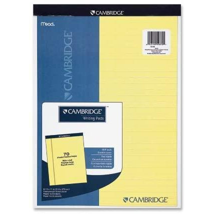 Mead Cambridge Stiff-Back Pad, Wide Ruled, 8.5 x 11 Inch, Canary, 70 Sheets, 1 Count