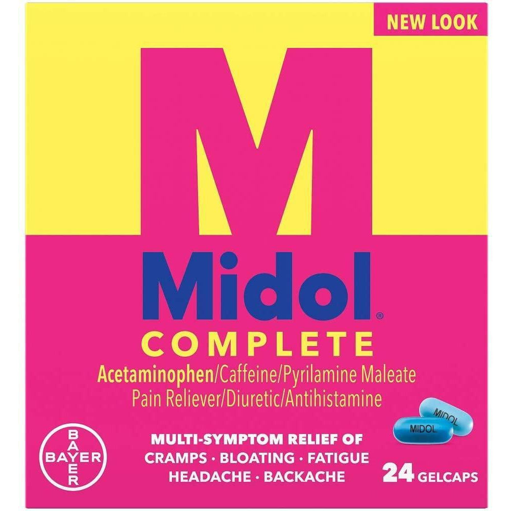 Midol Complete Menstrual Pain Relief Gelcaps with Acetaminophen for Menstrual Symptom Relief, 24 Count