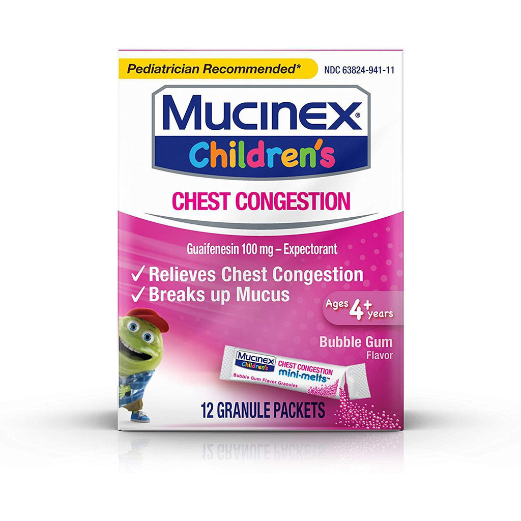 Mucinex Children's Chest Congestion Relief, 12 Granule Packets (Mini-Melts, Bubble Gum Flavor)