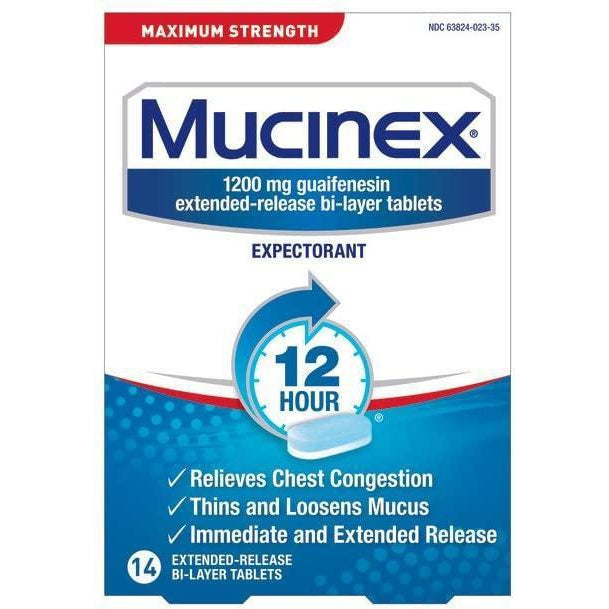 Mucinex Maximum Strength 12-Hour Chest Congestion Expectorant Tablets, 1200 mg Guaifenesin, 14 Extended Release Tablets