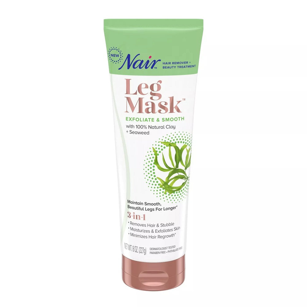 Nair Leg Mask Exfoliate & Smooth with Natural Clay & Seaweed - Hair Remover, Exfoliator - 8 oz 