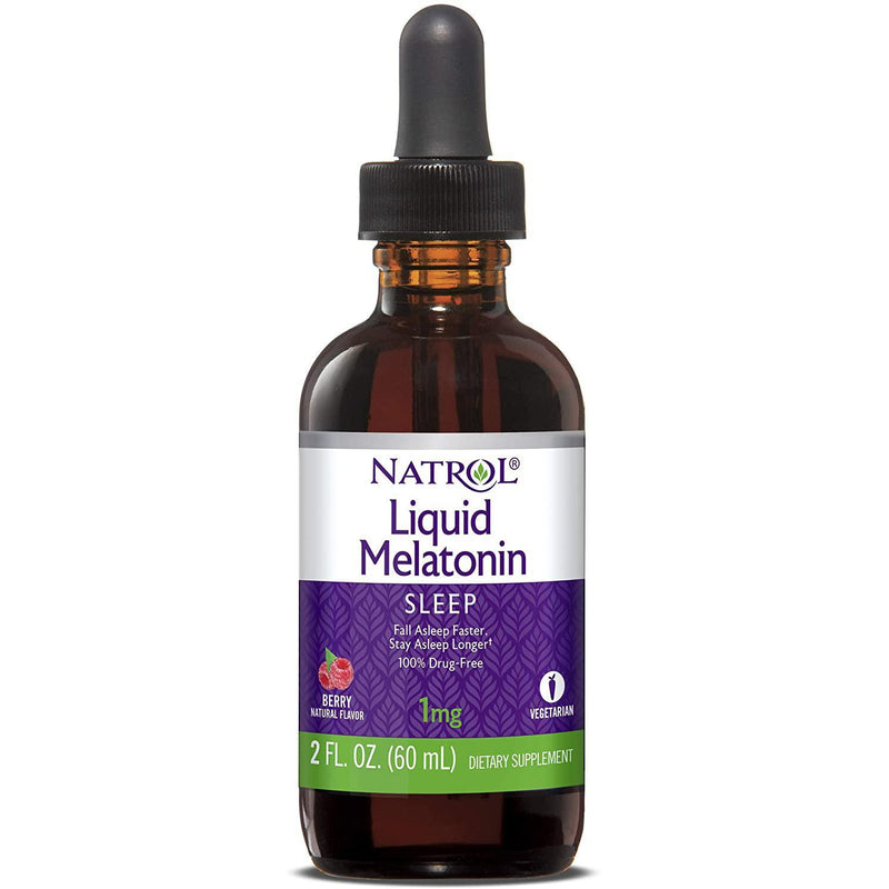 Natrol Liquid Melatonin Tincture, Berry Flavor, 1 mg, 2 Fl Oz Tincture Bottle