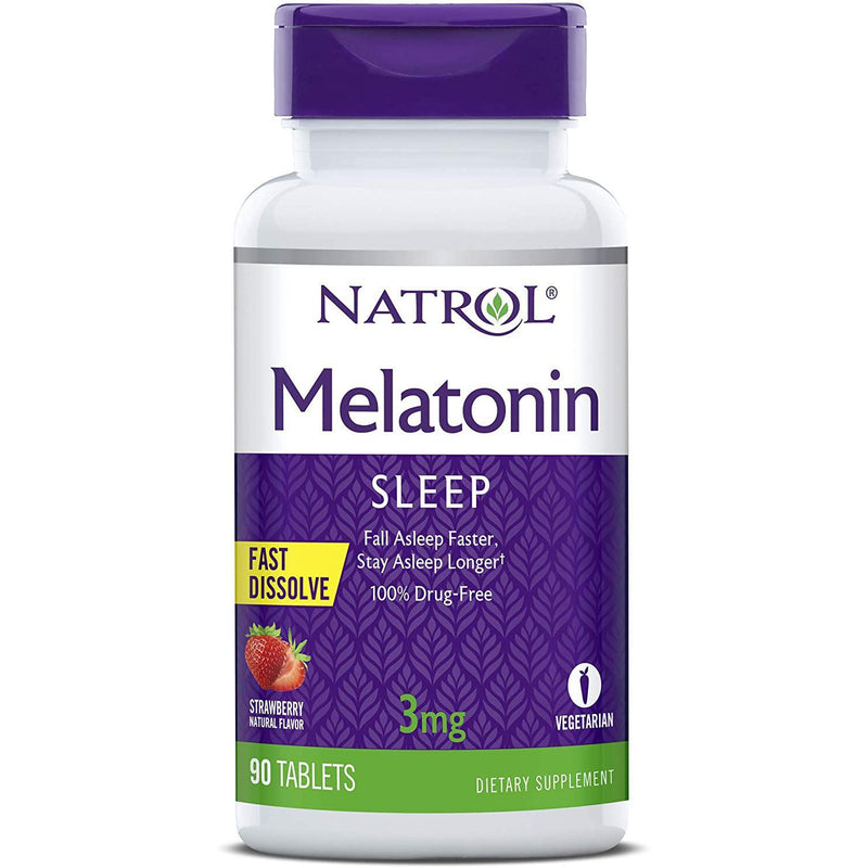 Natrol Melatonin Fast Dissolve Tablets, Strawberry Flavor, 3 mg, Tablets, 90 Count