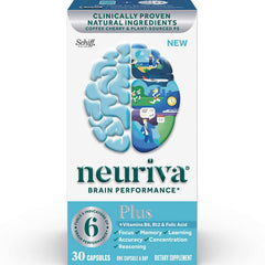 NEURIVA Plus + B6, B12 & Folic Acid, Brain Support Supplement, 30 Capsules