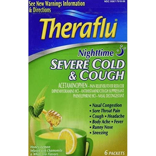 TheraFlu Night Time Severe Cold and Cough, Honey Lemon, 6 COUNT