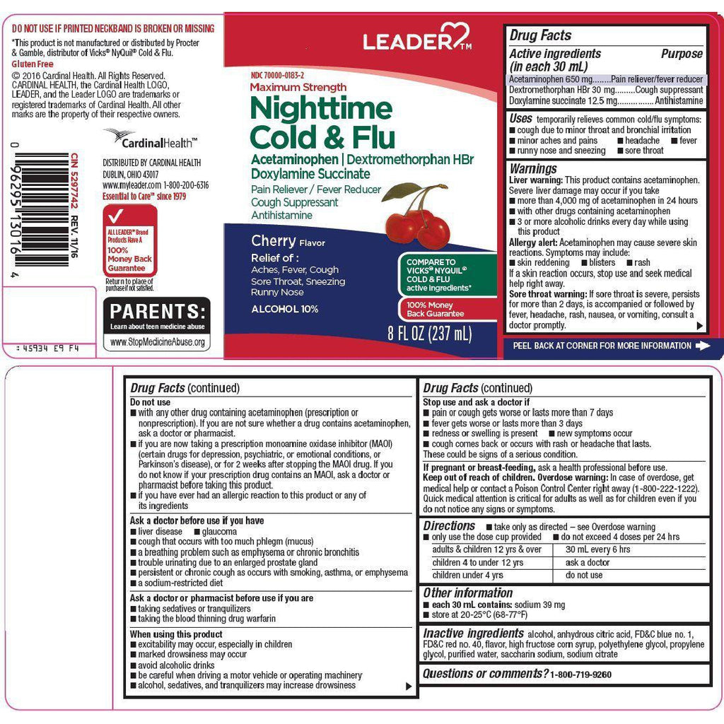 Leader Nighttime Cold & Flu Relief, 237 mL in One Bottle (Cherry Flavor)