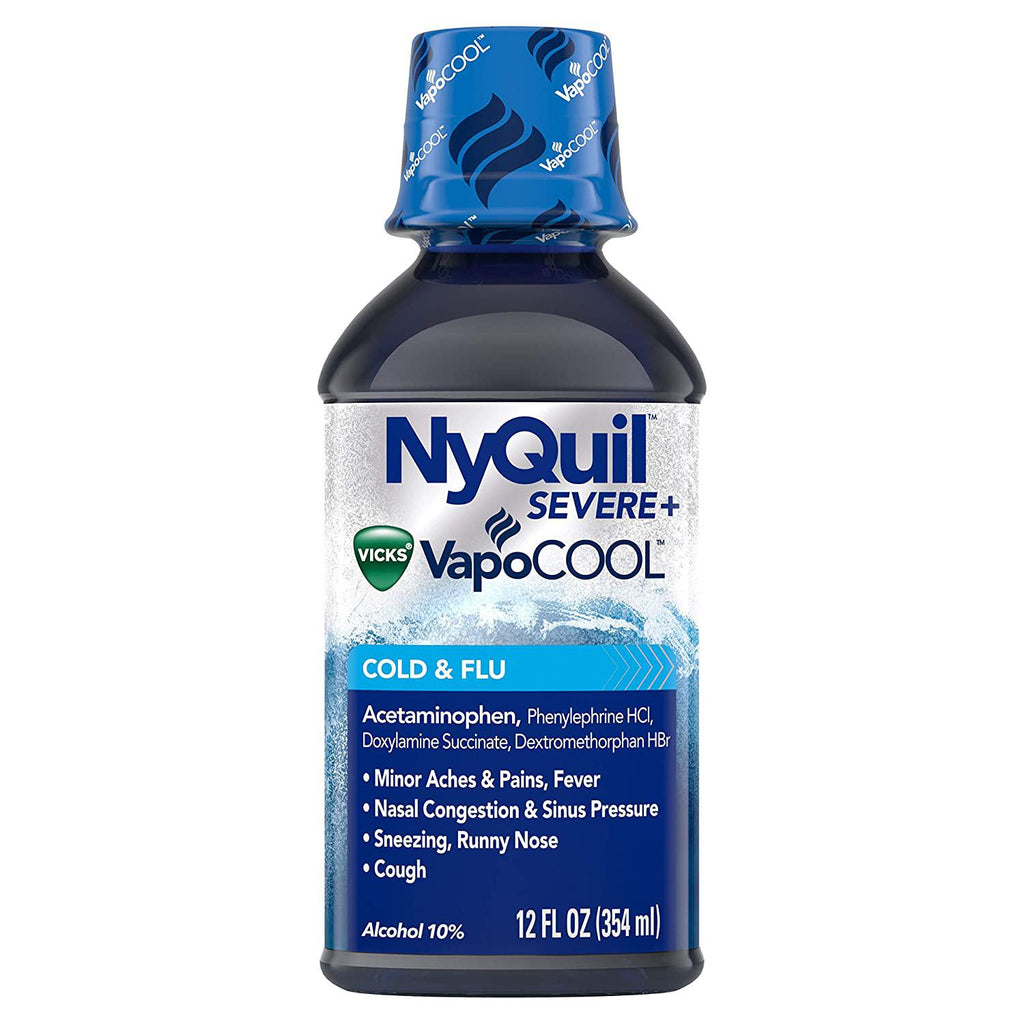NyQuil SEVERE with Vicks VapoCOOL Nighttime Cough, Cold and Flu relief liquid, 12 fl oz in One Bottle