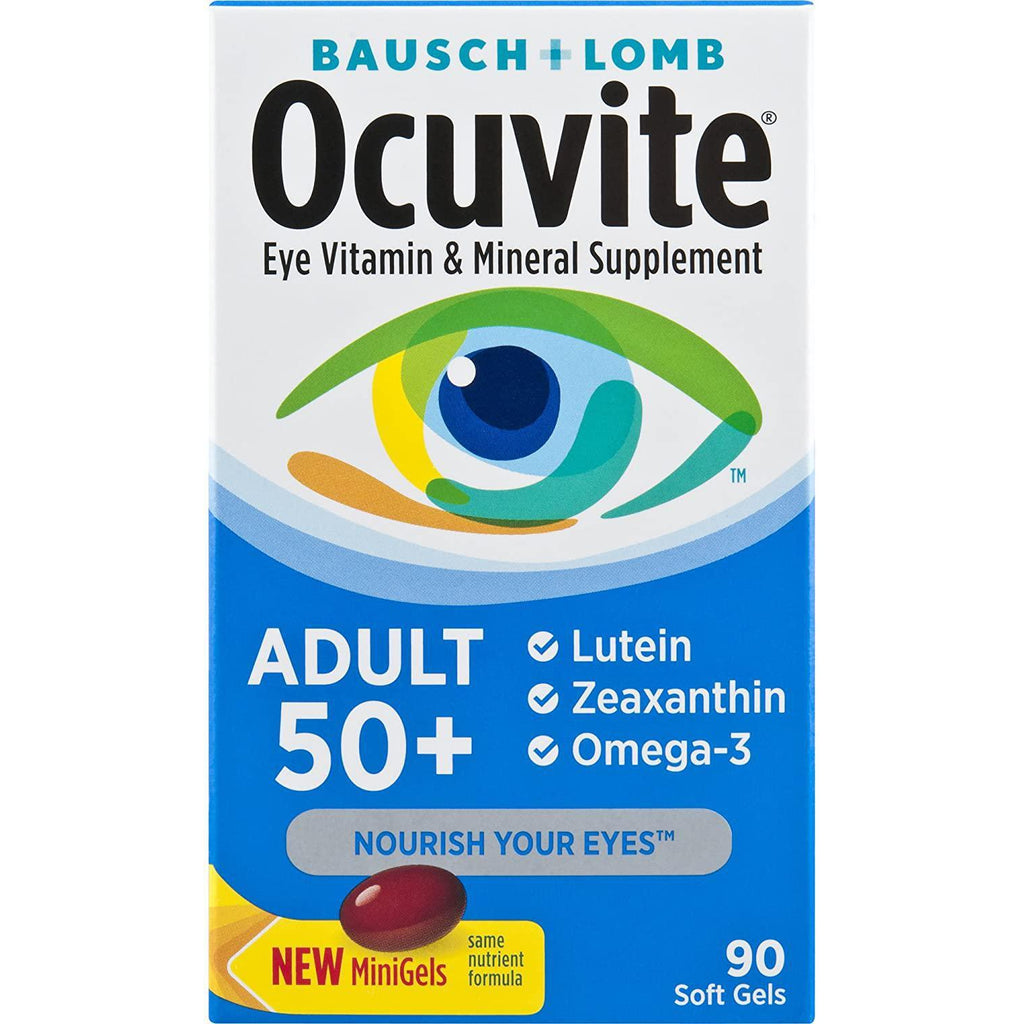 Bausch + Lomb Ocuvite Adult 50+ Vitamin & Mineral Supplement with Lutein, Zeaxanthin, and Omega-3, Soft Gels, 90-Count