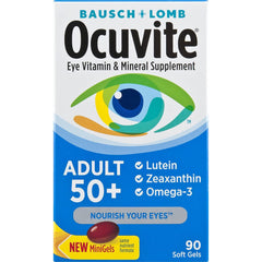 Bausch + Lomb Ocuvite Adult 50+ Vitamin & Mineral Supplement with Lutein, Zeaxanthin, and Omega-3, Soft Gels, 90-Count
