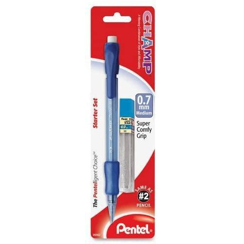 Pentel Champ Starter Set Automatic Pencil with Lead, 0.7mm, Assorted Colors, 1 Count