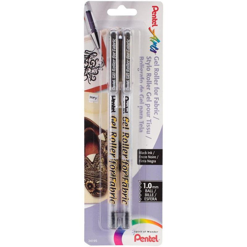 Pentel Arts Gel Roller for Fabric, 1.0mm Bold Lines, Permanent, Black Ink, 2 Pack