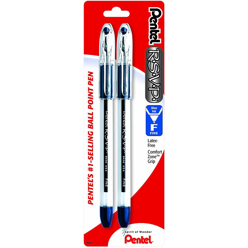 Pentel R.S.V.P. Ballpoint Pen, Fine Point, Blue Ink, 2 Count