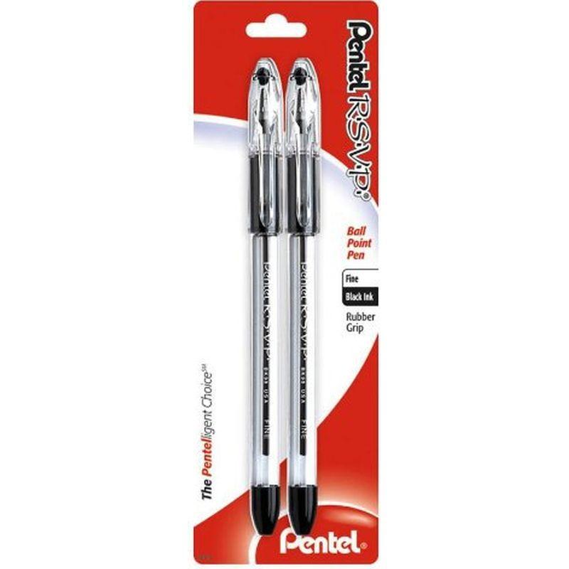 Pentel R.S.V.P. Ballpoint Pen, Fine Line, Black Ink, 2 Count