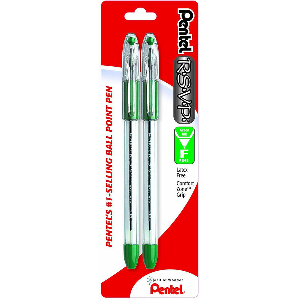 Pentel R.S.V.P. Ballpoint Pen, Fine Point, Green Ink, 2 Count