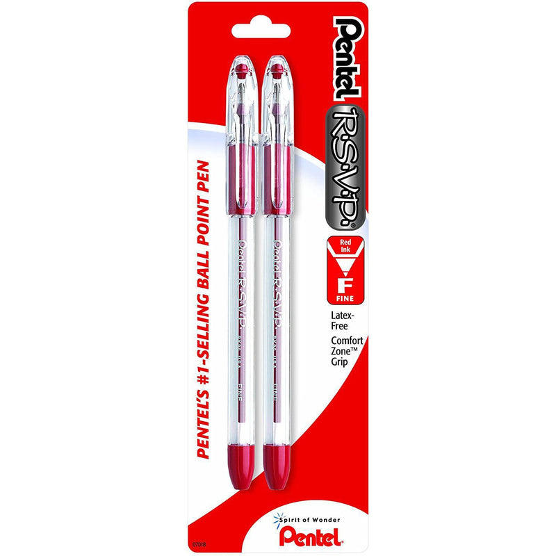 Pentel R.S.V.P. Ballpoint Pen, Fine Point, Red Ink, 2 Count