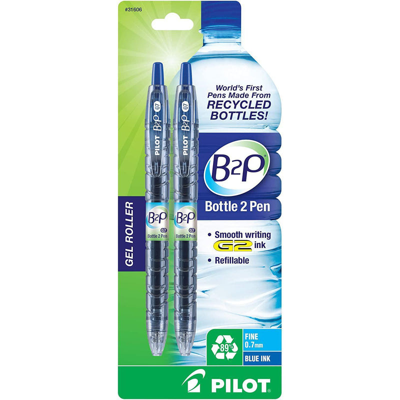 Pilot Bottle-2-Pen Retractable Premium Gel Roller Pens, Fine Point, Blue Ink, 2 Count