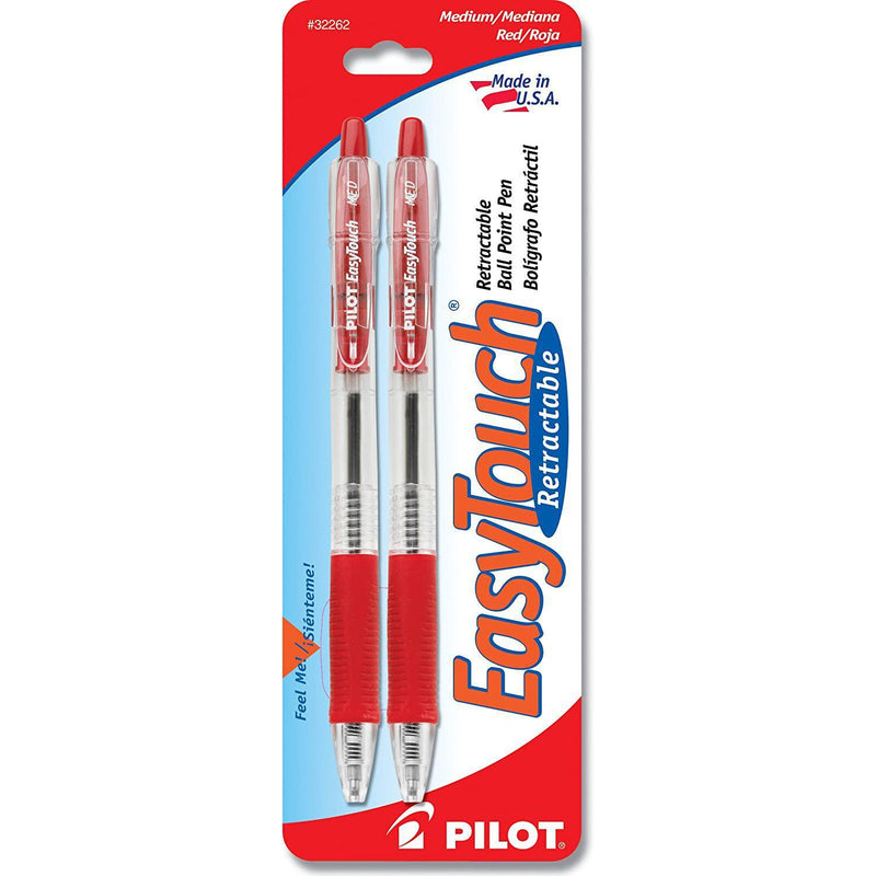 Pilot EasyTouch Refillable & Retractable Ballpoint Pens, Medium Point, Red Ink, 2 Count