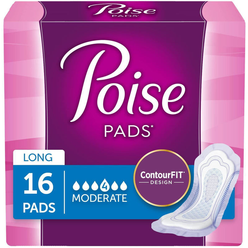Poise Incontinence Pads, Moderate Absorbency, Long, 16 Count